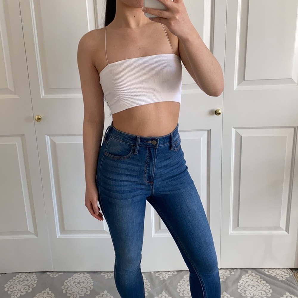IZZY - White Micro Strap Ribbed Basic Cami Tube Top - Picture 4 of 7